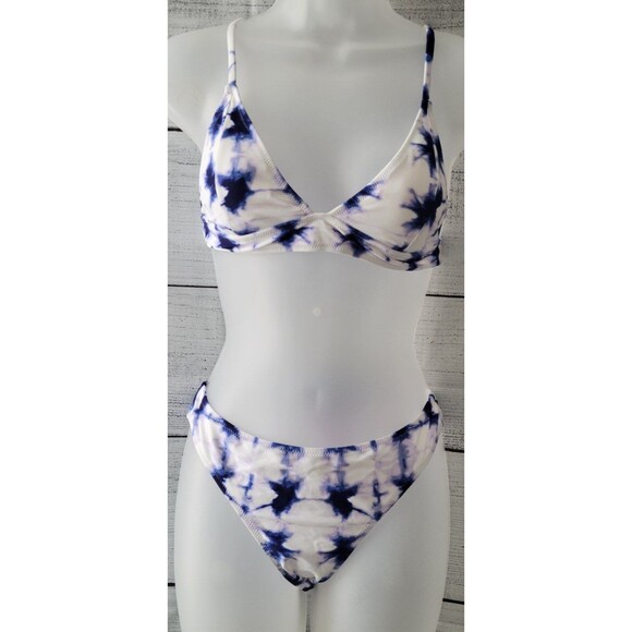 Cupshe Blue Crush Tie Dye Bikini Set Swimwear Cheeky Lace Up Back Sz L - Picture 5 of 8